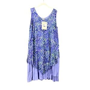 Lost River Sufi Dress Women's L Blue Purple Green Print‎ Soft Rayon NWT